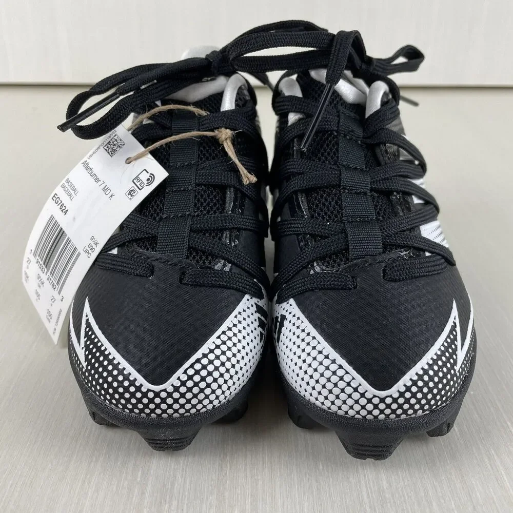 Adidas Afterburner 7 MD Kids Baseball Cleats (EG7624) Blk White Size 10K New